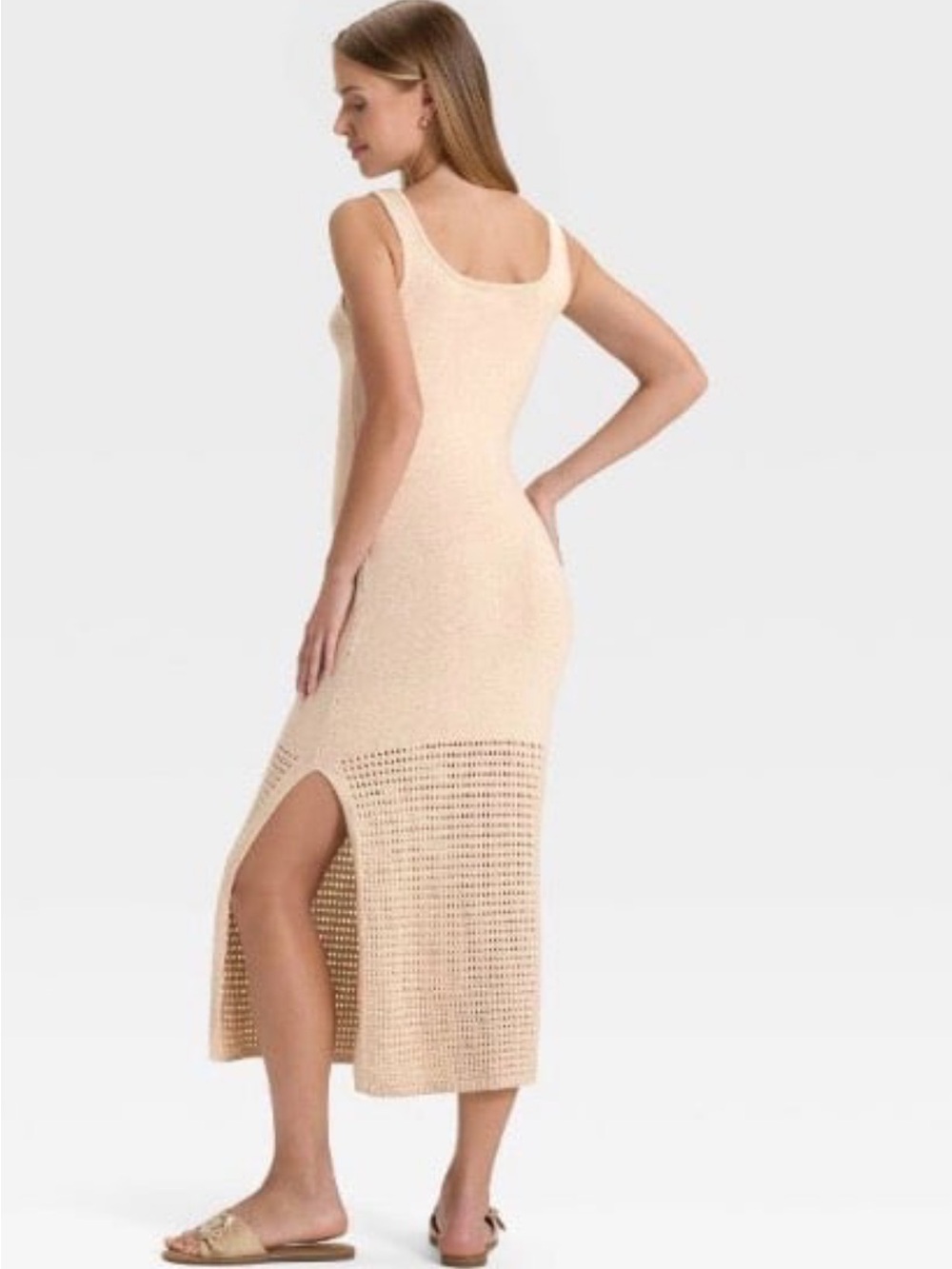 Universal Thread Cream Crochet-Hem Sleeveless Maxi Dress size medium